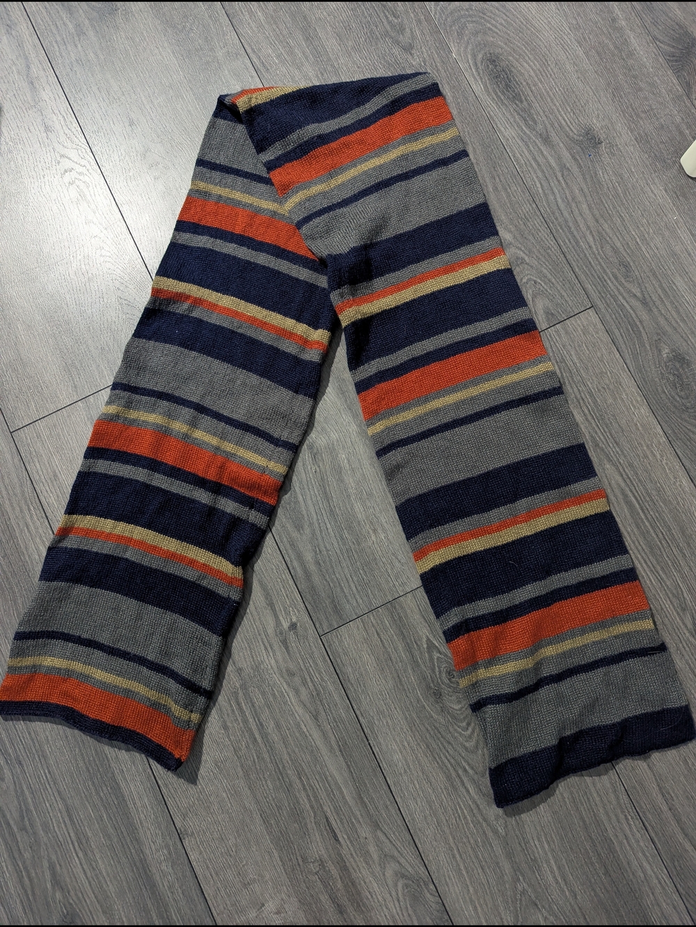 Striped Knit Scarf for Men - Gray, Navy & Orange